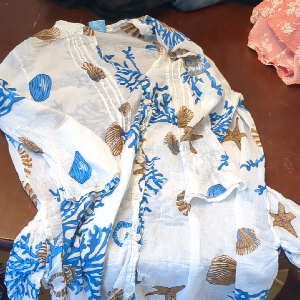 Blue and Brown Starfish Print Women's Blouse